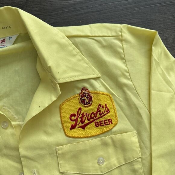 VTG Unitog Strohs Beer Work Shirt Men's 14-14 1/2 Small Long Sleeve Chainstitch - Picture 4 of 8